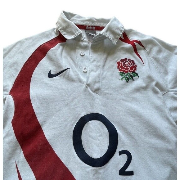 Nike England Rugby Union Polo Shirt Long Sleeve Rose Patch 2000 Y2K Small Men - Picture 3 of 10